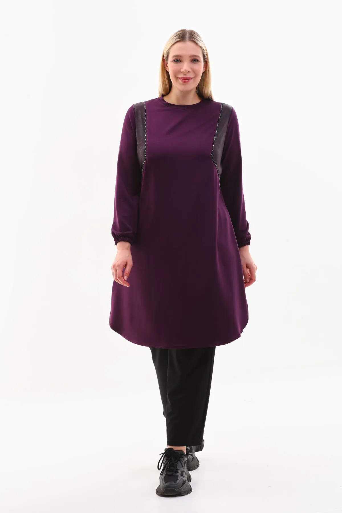 SR Leather Dtld Tunic Purple