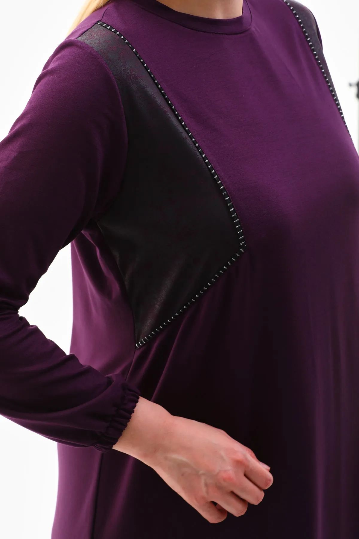 SR Leather Dtld Tunic Purple