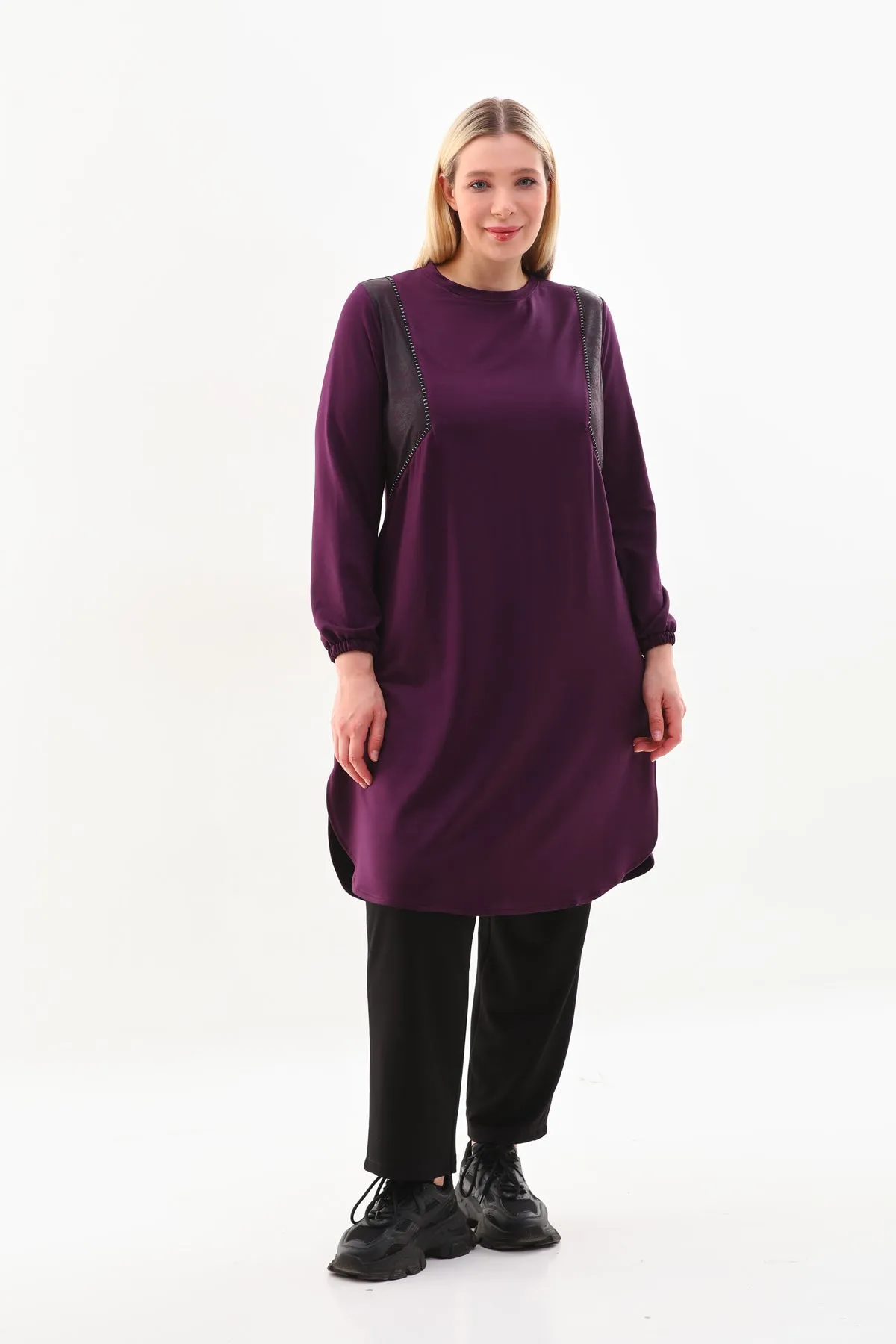 SR Leather Dtld Tunic Purple