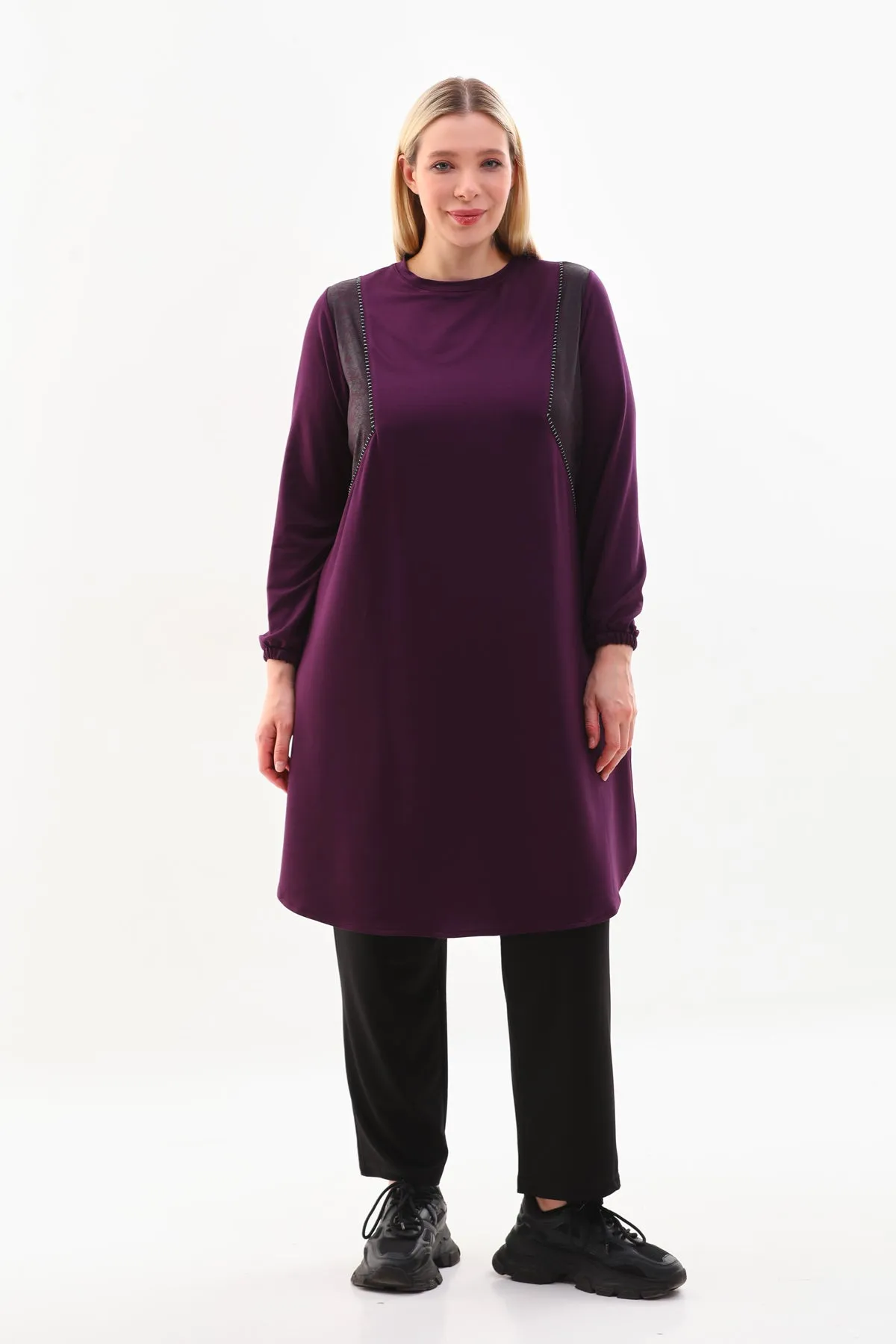 SR Leather Dtld Tunic Purple
