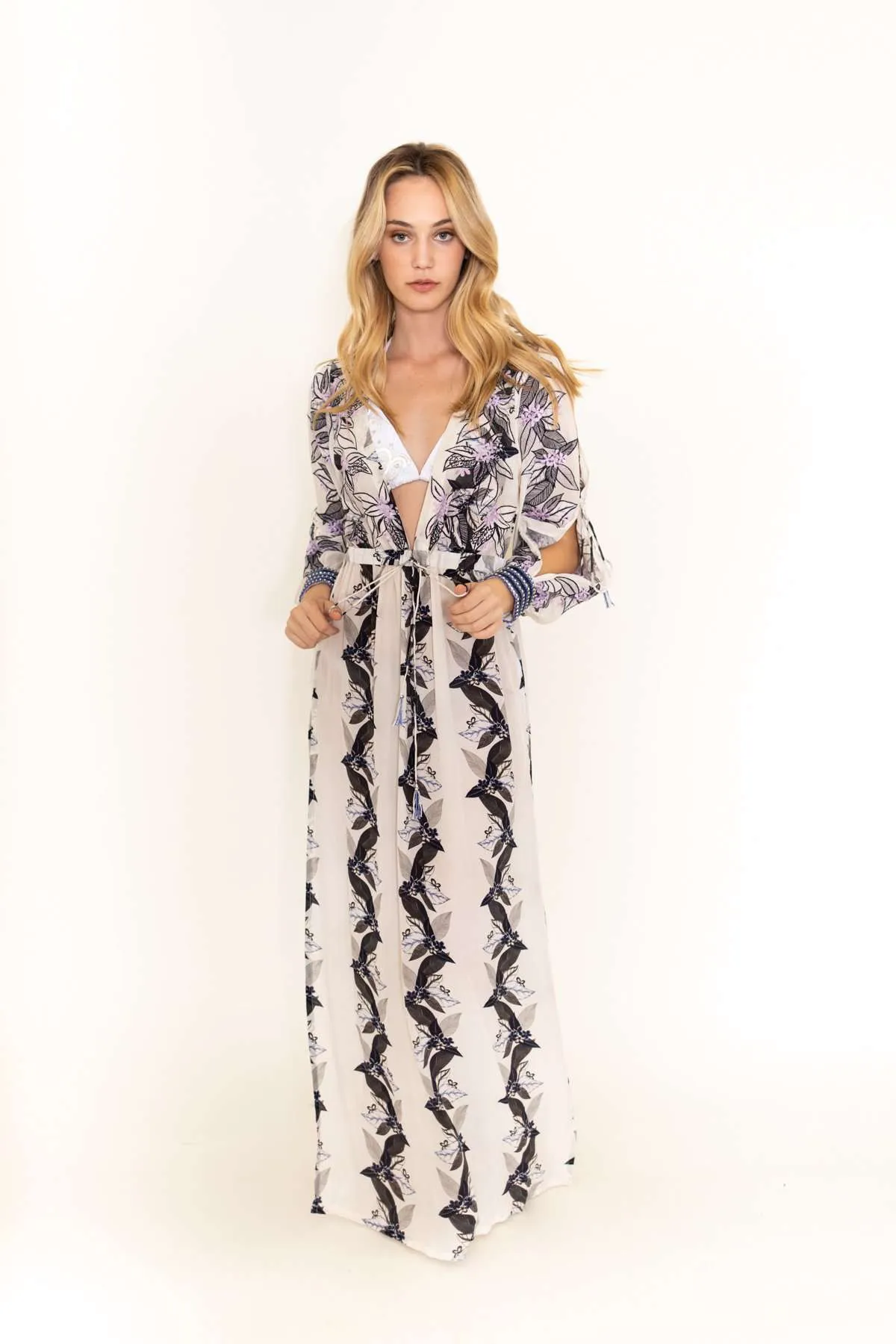 Taj White Purple Coverup