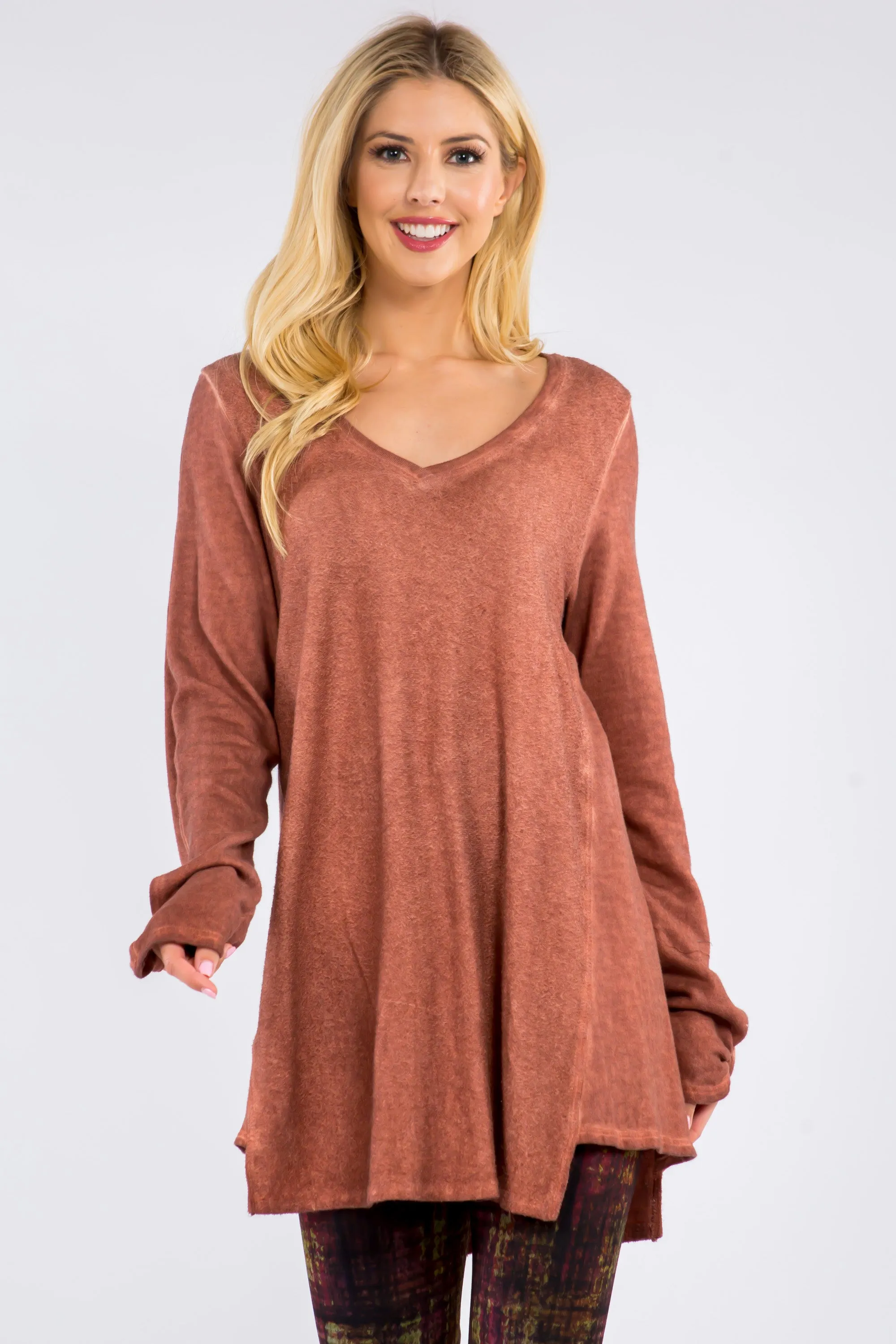 Textured Tunic with Knotted Long Sleeves