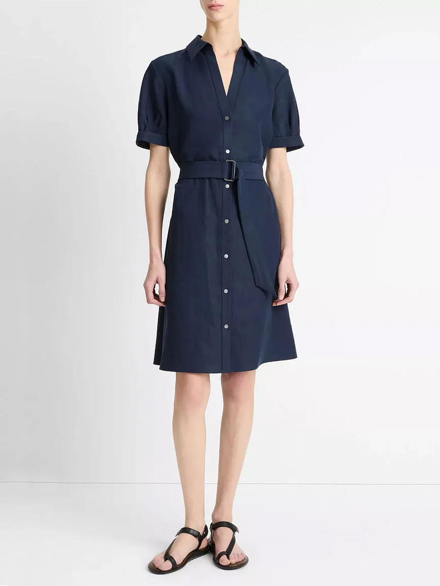 Vince Cuffed-Sleeve Belted Shirt Dress in Coastal