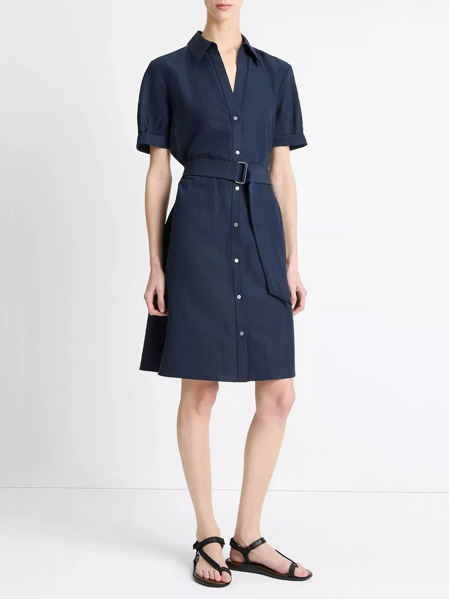 Vince Cuffed-Sleeve Belted Shirt Dress in Coastal