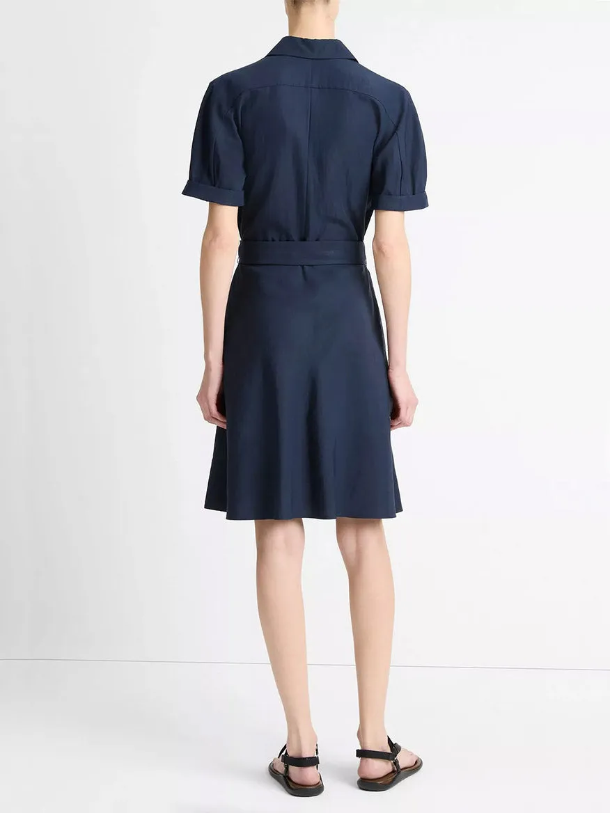 Vince Cuffed-Sleeve Belted Shirt Dress in Coastal