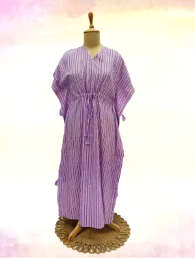 White & Purple Stripe Print Kaftan