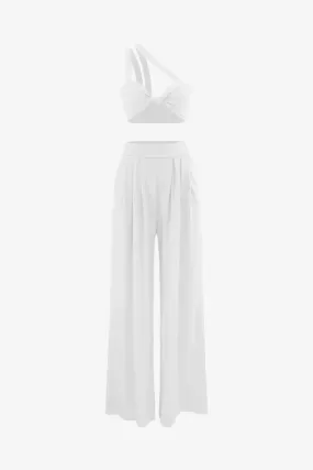 White Crop Top And High Waisted Palazzo Pants Set