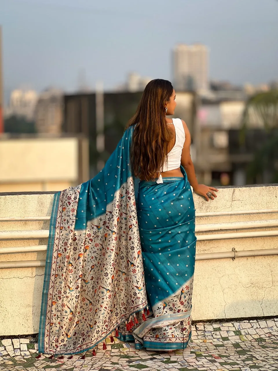 Women's Designer Pure Rich Katki Silk with Kalamkari Floral Prints Saree