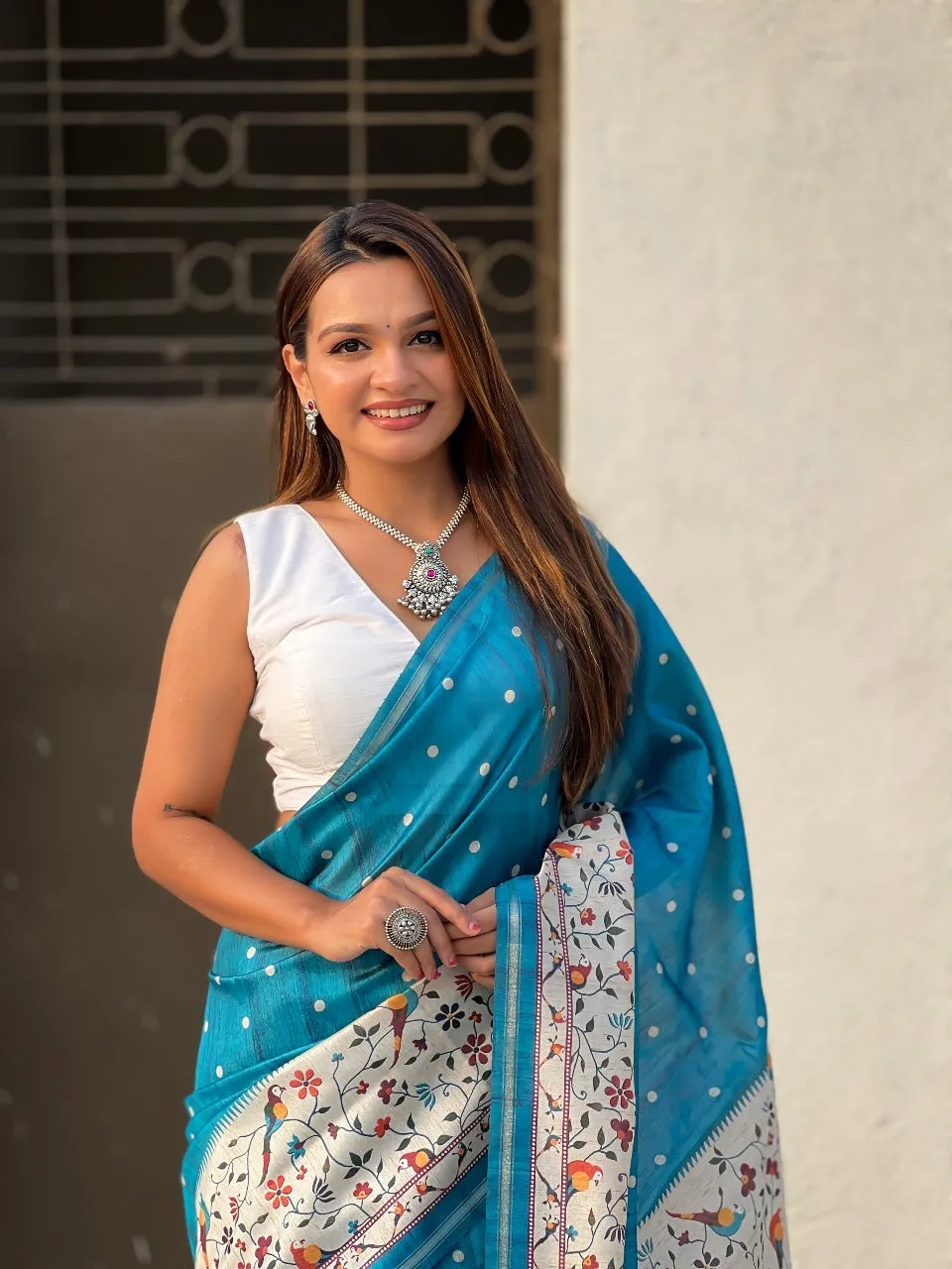 Women's Designer Pure Rich Katki Silk with Kalamkari Floral Prints Saree
