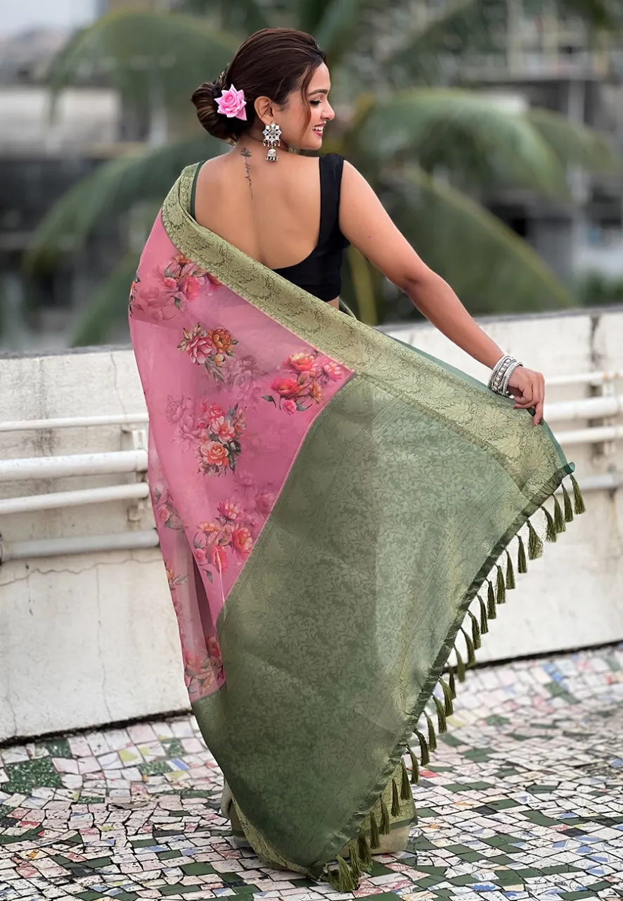 Women's Designer Pure Soft Crush Tissue with Floral Prints Saree