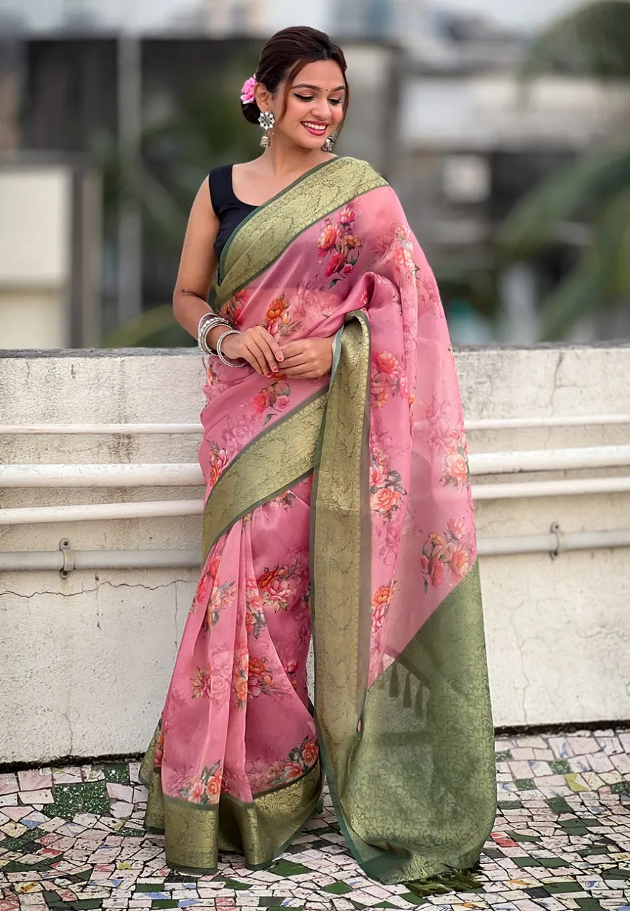 Women's Designer Pure Soft Crush Tissue with Floral Prints Saree