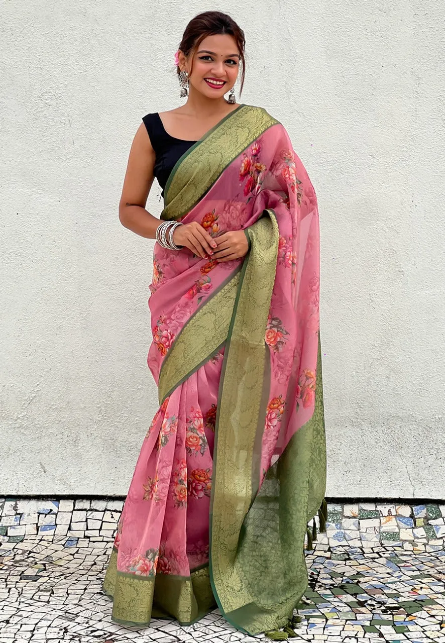 Women's Designer Pure Soft Crush Tissue with Floral Prints Saree